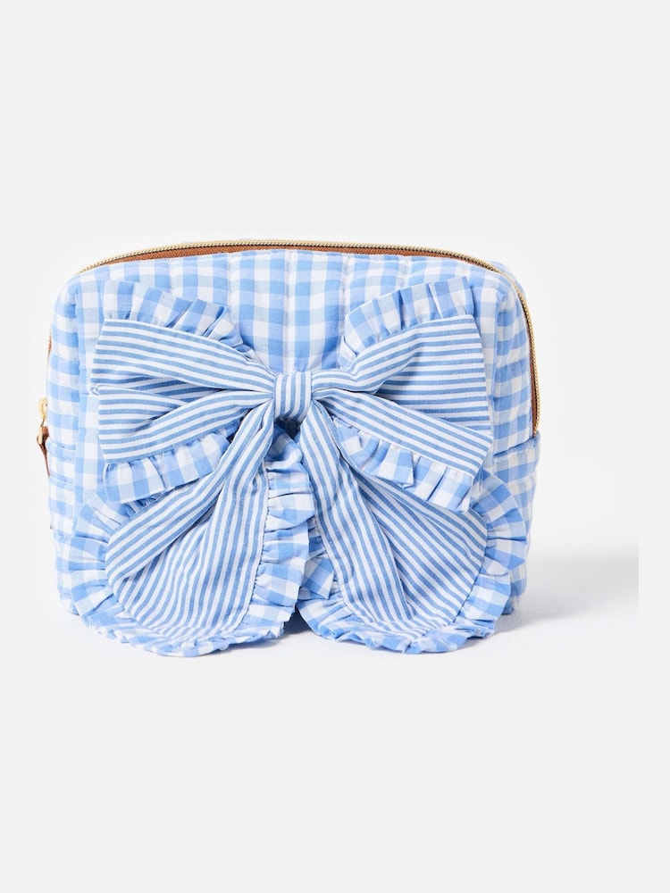 Oliver Bonas Blue Gingham Bow Wash Bag - Image 1 of 5
