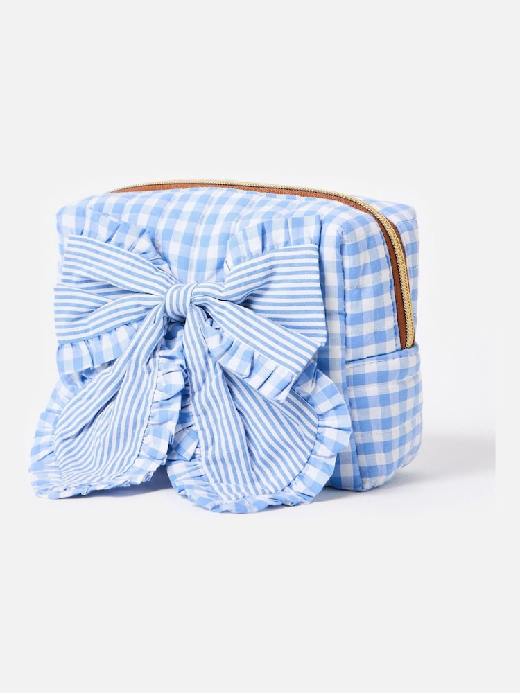 Oliver Bonas Blue Gingham Bow Wash Bag - Image 5 of 5