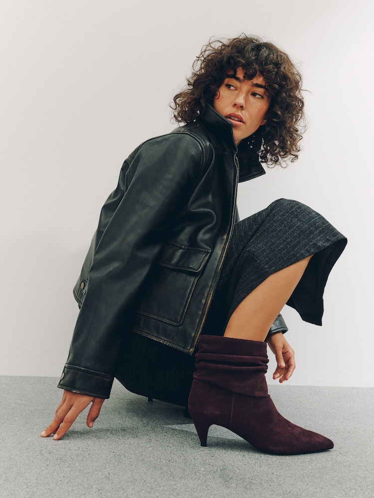 Burgundy Red Standard fit Forever Comfort® Slouch Leather Sock Boots - Image 2 of 5 Burgundy Red Standard fit Forever Comfort® Slouch Leather Sock Boots - Image 2 of 5