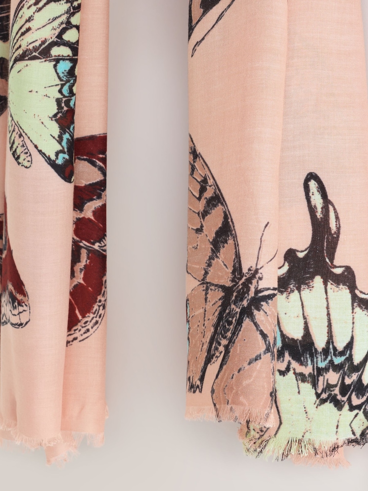 Pink Butterfly Print Lightweight Scarf - Image 7 of 7 Pink Butterfly Print Lightweight Scarf - Image 7 of 7