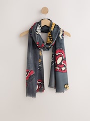 Dark Grey Butterfly Print Lightweight Scarf - Image 1 of 3
