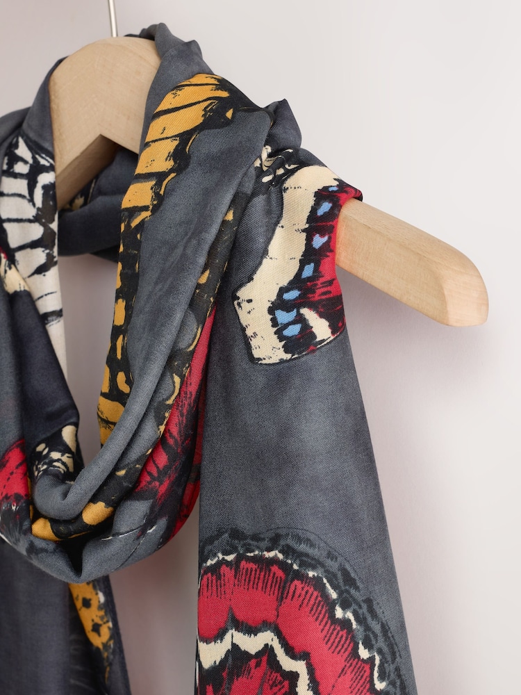 Dark Grey Butterfly Print Lightweight Scarf - Image 2 of 3 Dark Grey Butterfly Print Lightweight Scarf - Image 2 of 3