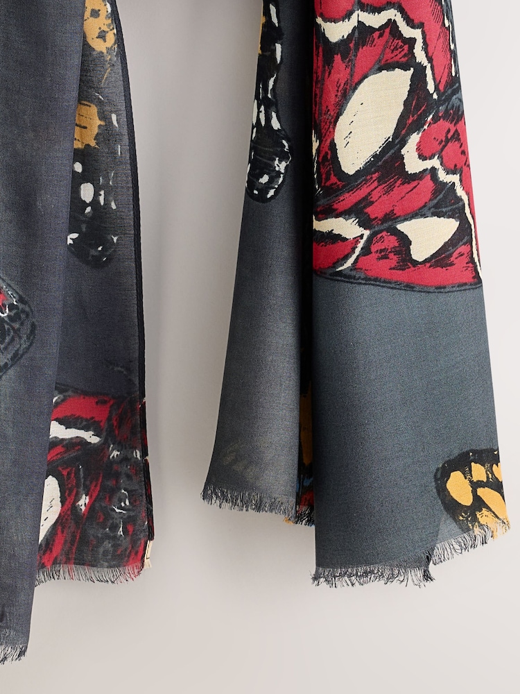 Dark Grey Butterfly Print Lightweight Scarf - Image 3 of 3 Dark Grey Butterfly Print Lightweight Scarf - Image 3 of 3