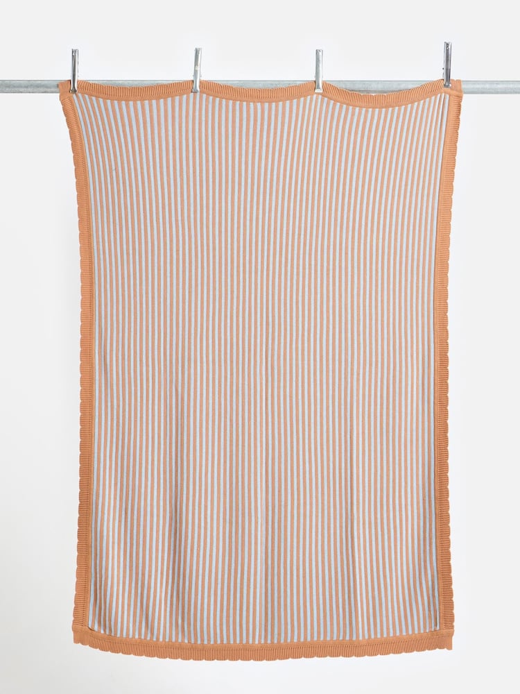 Oliver Bonas Blue Terracotta Stripe Knitted Throw - Image 2 of 5