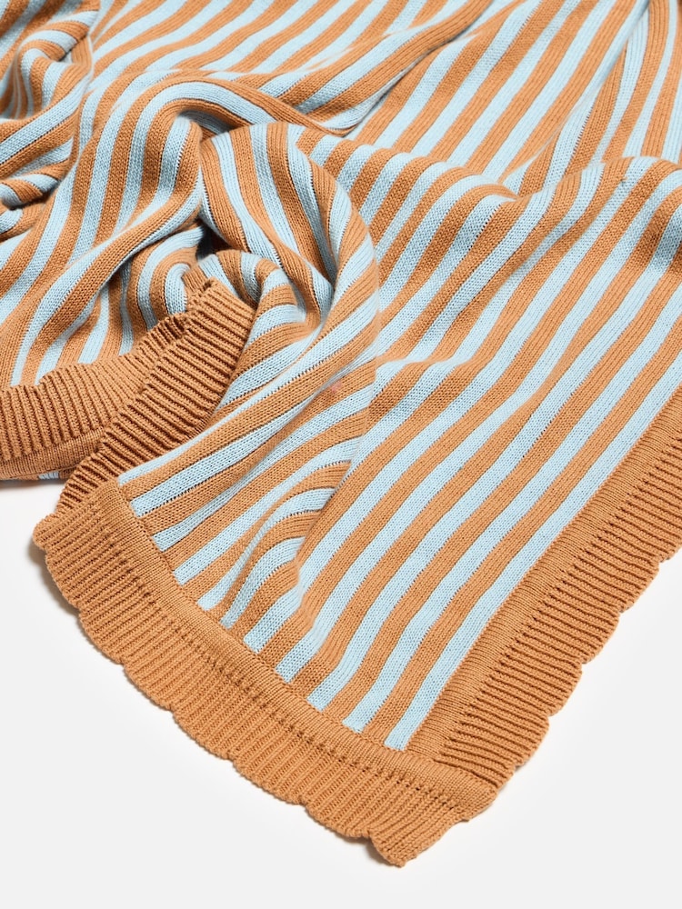 Oliver Bonas Blue Terracotta Stripe Knitted Throw - Image 5 of 5