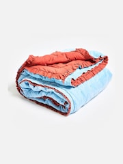 Oliver Bonas Blue Rust Reversible Velvet Frill Quilted Quilt - Image 1 of 5