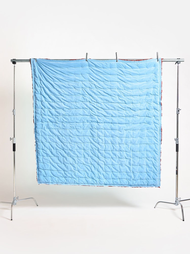 Oliver Bonas Blue Rust Reversible Velvet Frill Quilted Quilt - Image 2 of 5