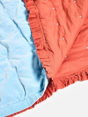 Oliver Bonas Blue Rust Reversible Velvet Frill Quilted Quilt - Image 4 of 5