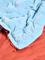 Oliver Bonas Blue Rust Reversible Velvet Frill Quilted Quilt - Image 5 of 5