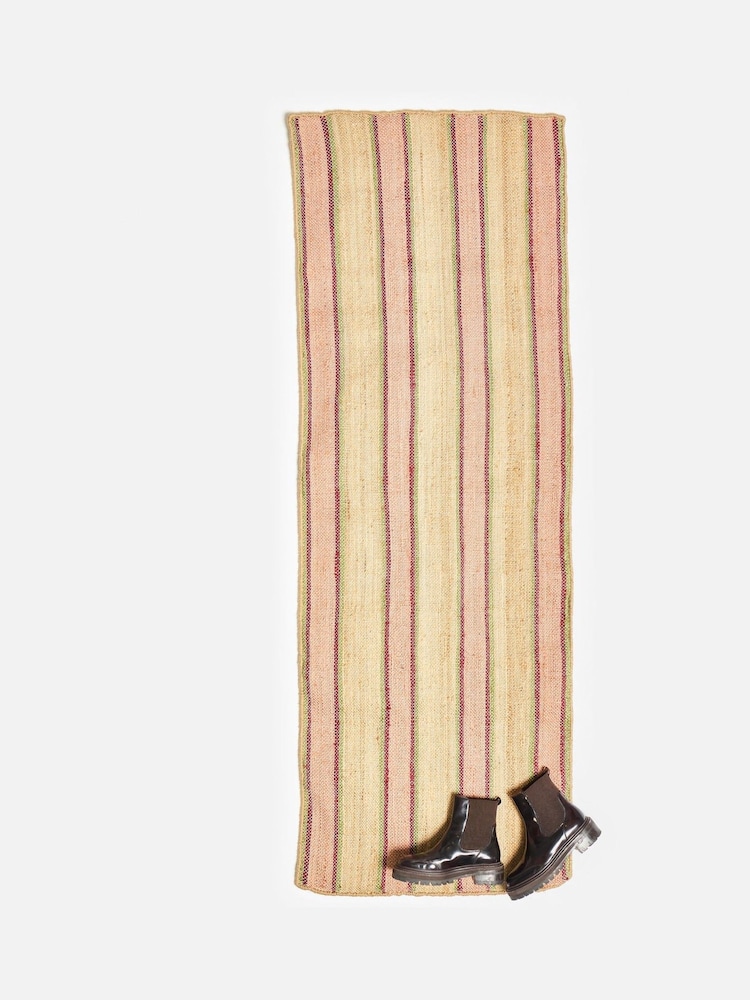 Oliver Bonas Pink Caló Striped Jute Runner Rug - Image 1 of 5