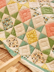 Oliver Bonas Green Cream Patchwork Diamond Pastel Multicolour Velvet Quilt - Image 2 of 6