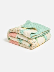 Oliver Bonas Green Cream Patchwork Diamond Pastel Multicolour Velvet Quilt - Image 3 of 6