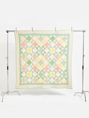 Oliver Bonas Green Cream Patchwork Diamond Pastel Multicolour Velvet Quilt - Image 4 of 6