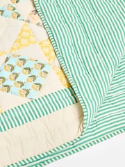 Oliver Bonas Green Cream Patchwork Diamond Pastel Multicolour Velvet Quilt - Image 5 of 6