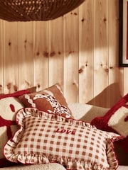 Oliver Bonas Brown Red Frill Love Gingham Cushion Cover - Image 1 of 6