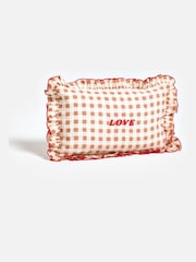 Oliver Bonas Brown Red Frill Love Gingham Cushion Cover - Image 2 of 6