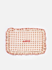 Oliver Bonas Brown Red Frill Love Gingham Cushion Cover - Image 3 of 6