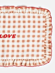 Oliver Bonas Brown Red Frill Love Gingham Cushion Cover - Image 4 of 6