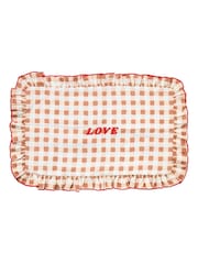 Oliver Bonas Brown Red Frill Love Gingham Cushion Cover - Image 6 of 6