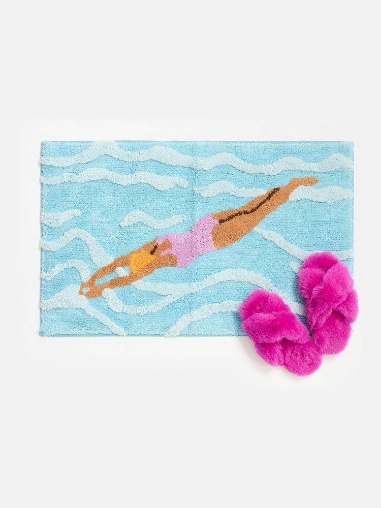 Oliver Bonas Blue Swimmer Rectangle Bath Mat - Image 1 of 5