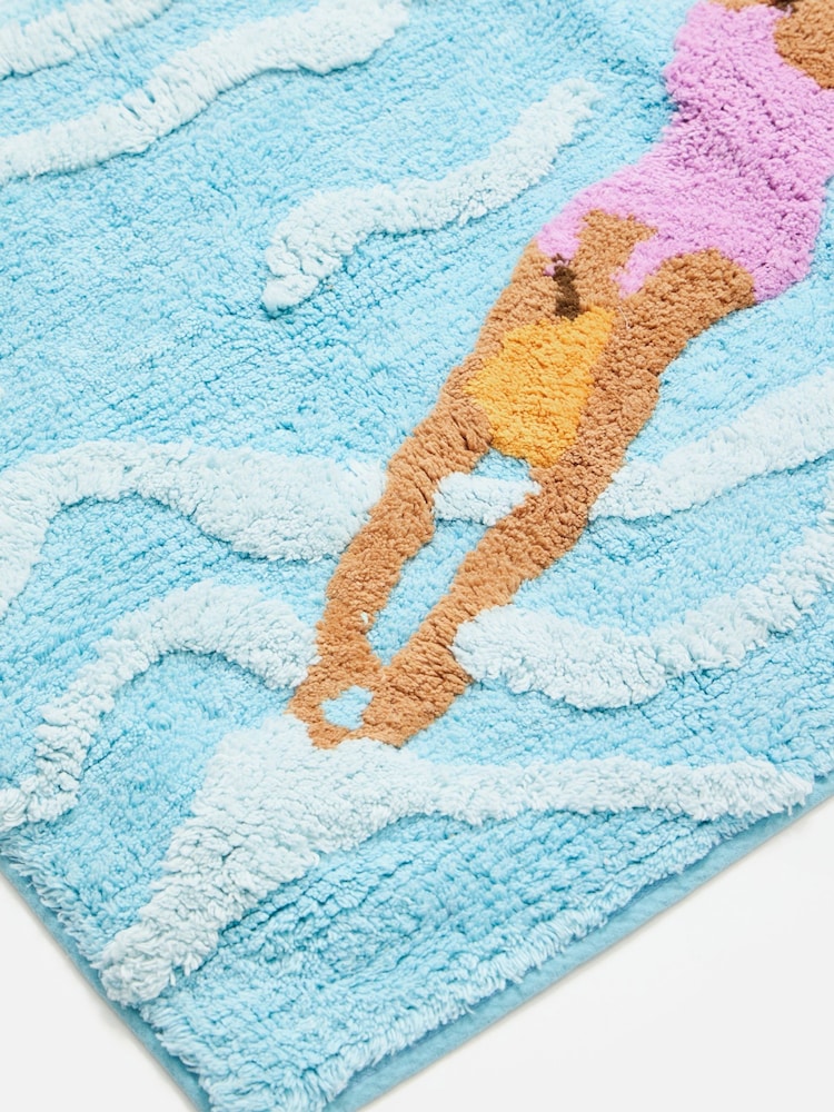 Oliver Bonas Blue Swimmer Rectangle Bath Mat - Image 2 of 5