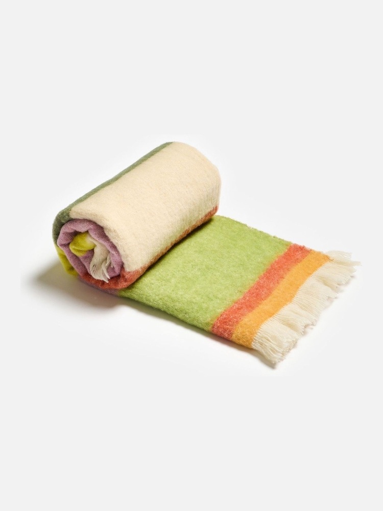 Oliver Bonas Green Pink Multicoloured Striped Cosy Throw - Image 1 of 5