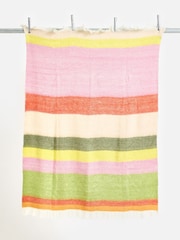 Oliver Bonas Green Pink Multicoloured Striped Cosy Throw - Image 2 of 5