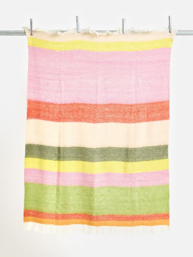 Oliver Bonas Green Pink Multicoloured Striped Cosy Throw - Image 2 of 5