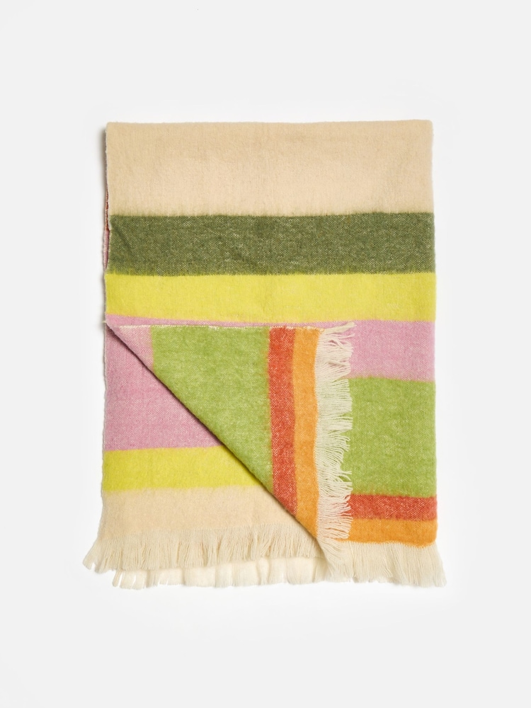 Oliver Bonas Green Pink Multicoloured Striped Cosy Throw - Image 5 of 5