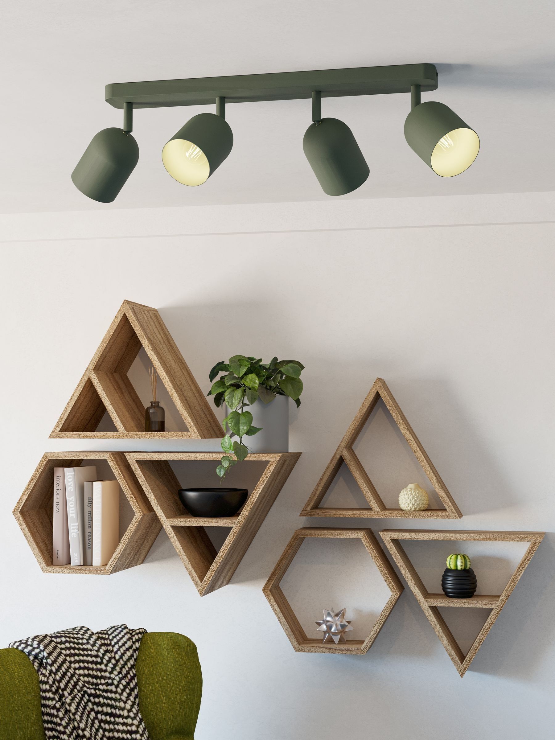 Eglo Spotlight bar Tilston, Light Fitting with 4 Flexible Spots | ceiling lamp for living room and bedroom, dark green steel, E14 socket - Image 3