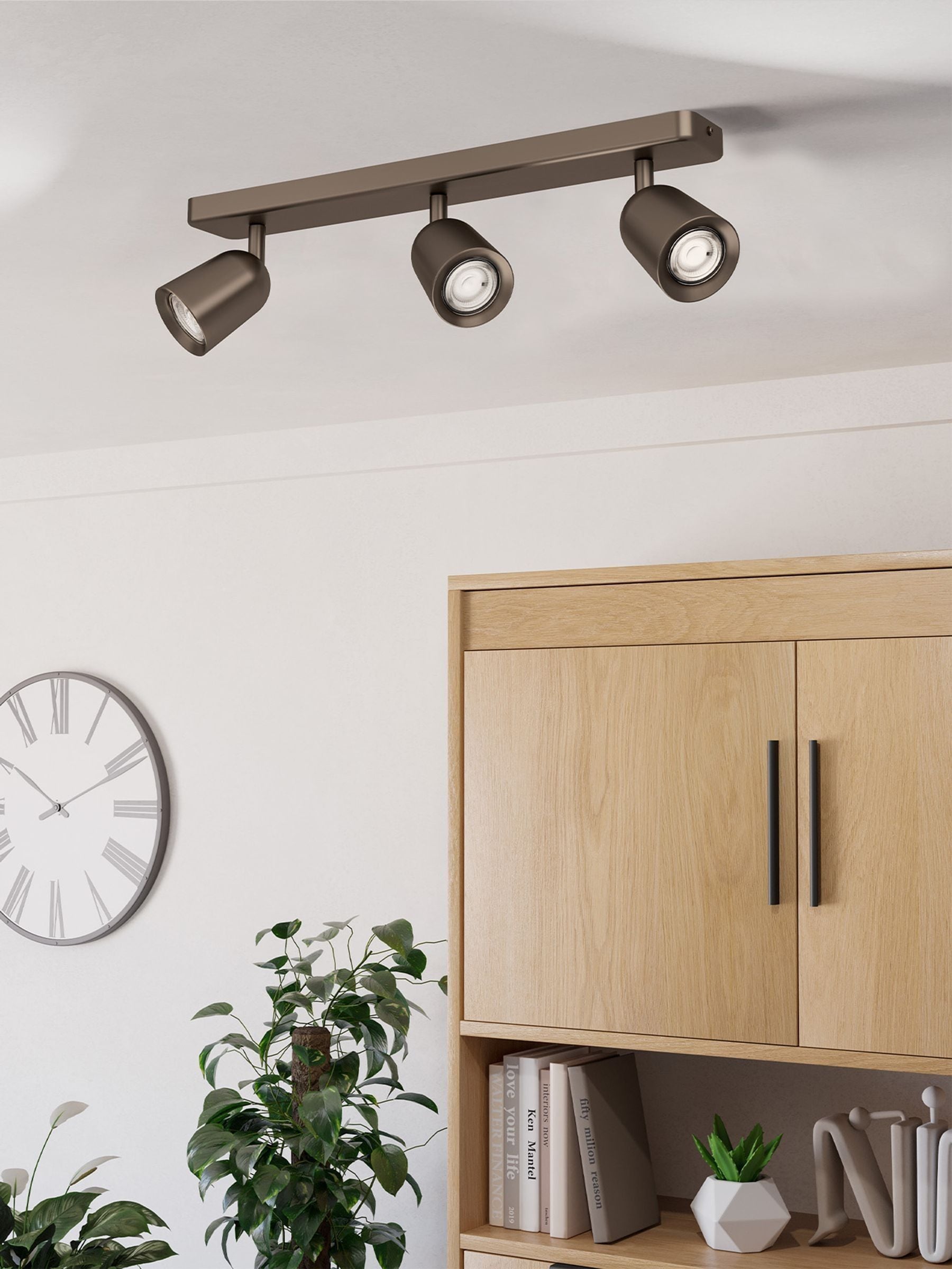 Eglo Bronze, 3-Light Spotlight Bar Camaldoli, Kitchen Light Fitting With 3 Flexible Spots | Ceiling Lamp Living Room Made Of Bronze Steel, Gu10 Socket - Image 2