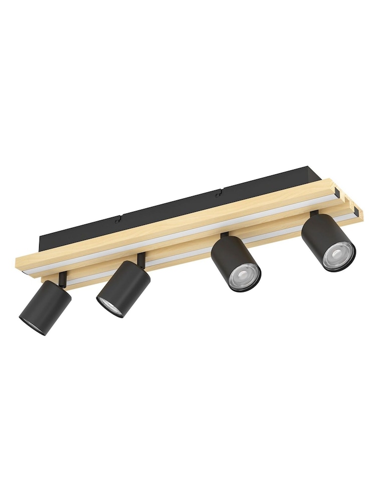 Eglo Black Brown Gesteira Steel & Wood LED 4-Light Spotlight - Image 2 of 5 Eglo Black Brown Gesteira Steel & Wood LED 4-Light Spotlight - Image 2 of 5