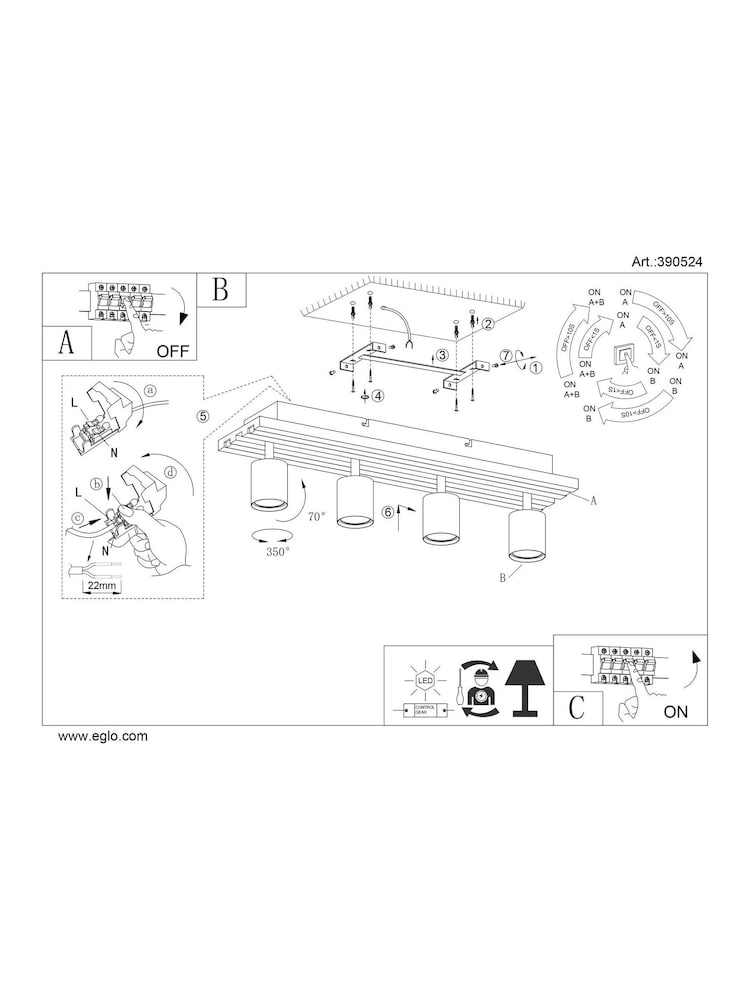 Eglo Black Brown Gesteira Steel & Wood LED 4-Light Spotlight - Image 5 of 5 Eglo Black Brown Gesteira Steel & Wood LED 4-Light Spotlight - Image 5 of 5