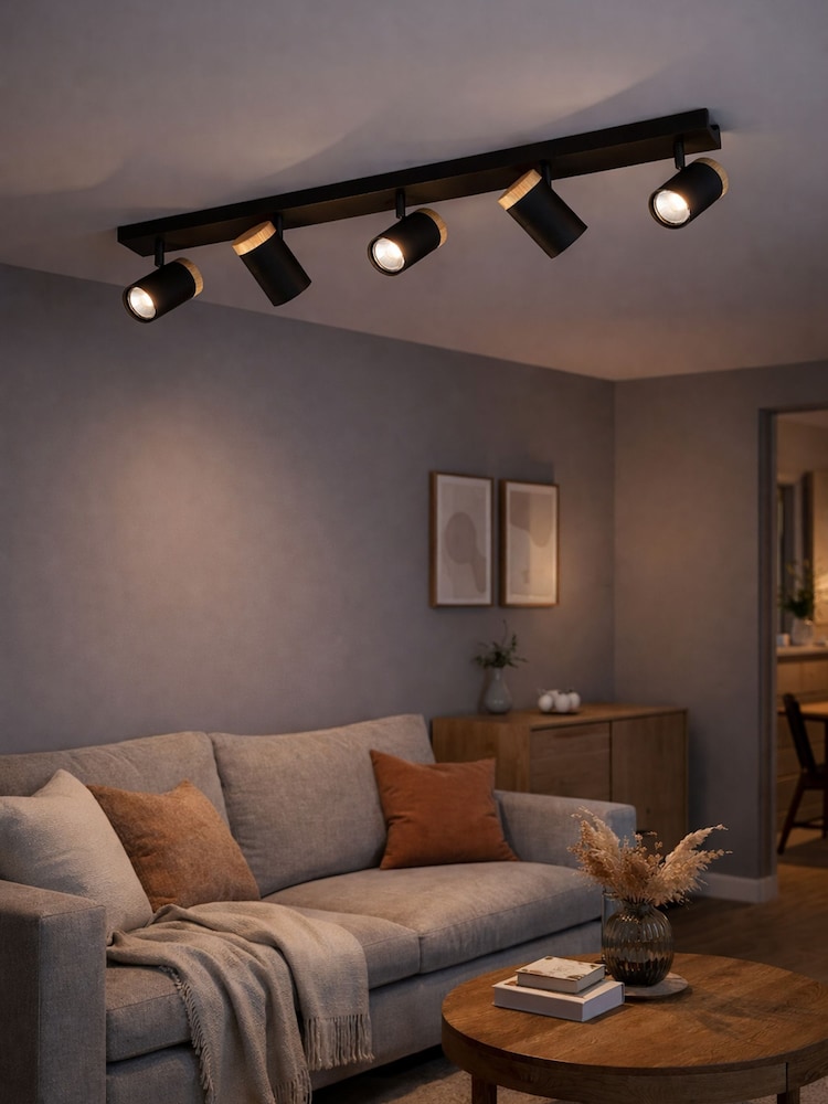 Eglo Black Brown Cartagena Steel/Wood Adjustable 5-Light Spotlight - Image 1 of 5