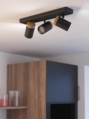 Eglo Black Brown Consuma Steel & Wood 3-Light Bathroom Spotlight - Image 2 of 6