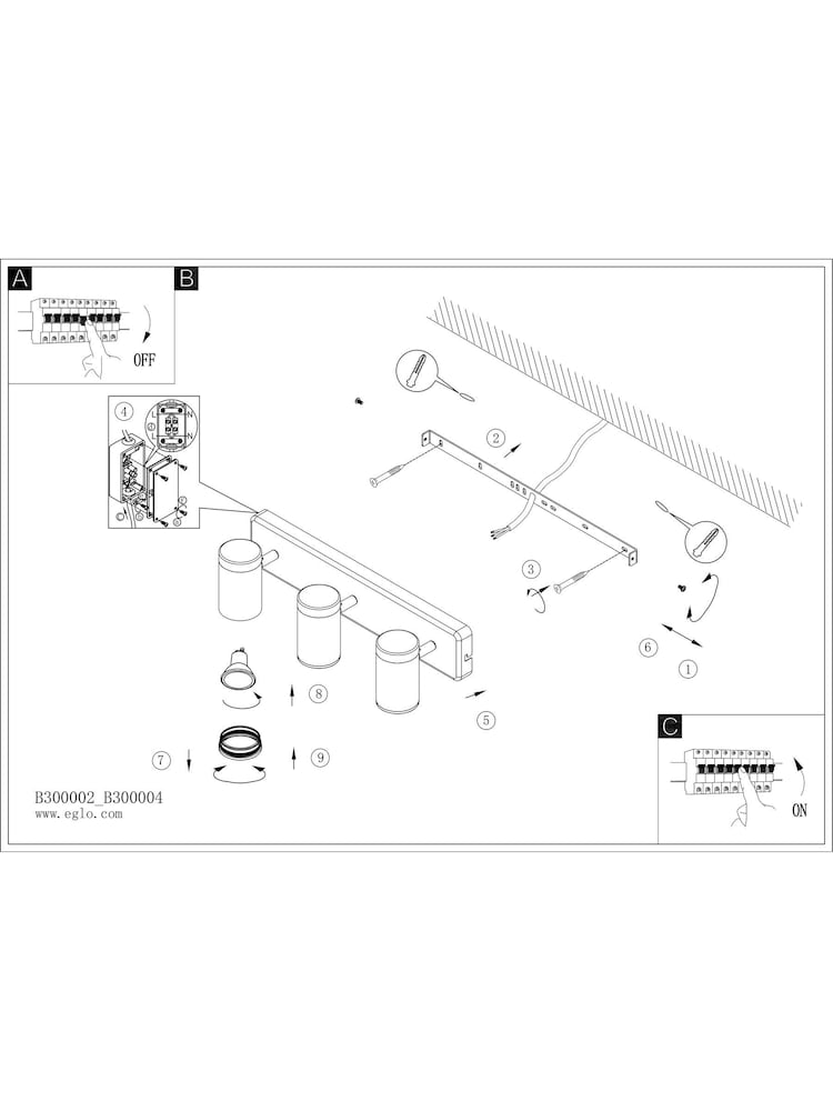 Eglo Black Brown Consuma Steel & Wood 3-Light Bathroom Spotlight - Image 6 of 6