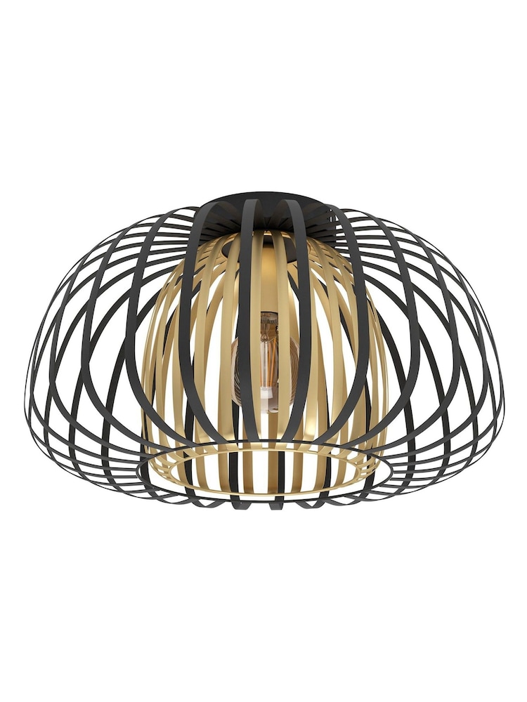 Eglo Black Gold Encinitos Steel Caged Modern Ceiling Light - Image 2 of 5 Eglo Black Gold Encinitos Steel Caged Modern Ceiling Light - Image 2 of 5