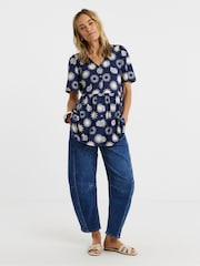 JD Williams Blue V-Neck Button Front Angel Sleeve Longline Top - Image 1 of 4