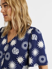 JD Williams Blue V-Neck Button Front Angel Sleeve Longline Top - Image 4 of 4