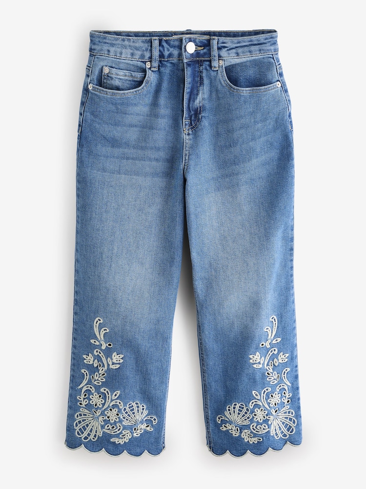 JD Williams Scallop Hem Broderie Crop Jeans - 1的图像1｝