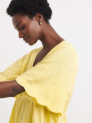 JD Williams Yellow Linen Mix Scallop Button Detail Top - Image 4 of 4