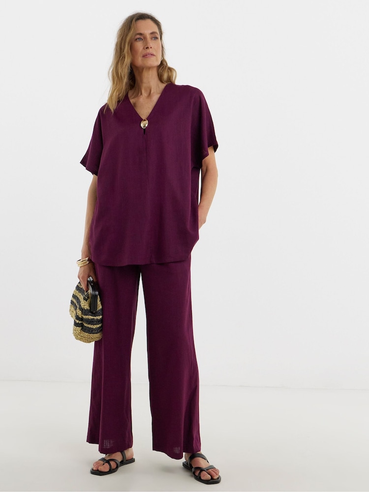 JD Williams Purple Linen Mix Metal Trim Tunic Top - Image 1 of 4 JD Williams Purple Linen Mix Metal Trim Tunic Top - Image 1 of 4
