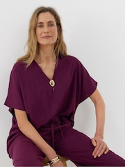 JD Williams Purple Linen Mix Metal Trim Tunic Top - Image 3 of 4