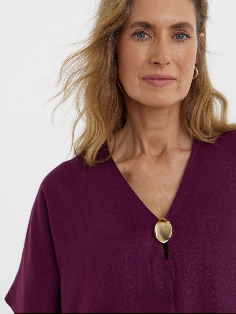 JD Williams Purple Linen Mix Metal Trim Tunic Top - Image 4 of 4 JD Williams Purple Linen Mix Metal Trim Tunic Top - Image 4 of 4