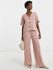 JD Williams Pink Linen Mix Stripe Short Sleeve Jacket - Image 1 of 4