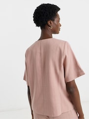 JD Williams Pink Linen Mix Stripe Short Sleeve Jacket - Image 2 of 4