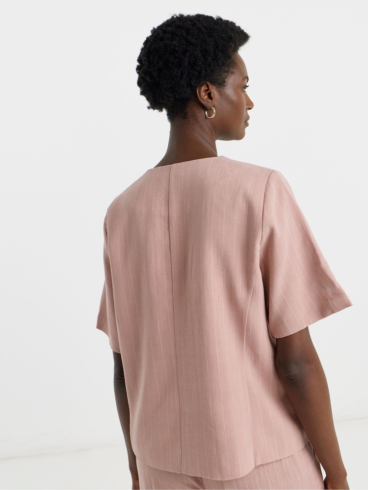 JD Williams Pink Linen Mix Stripe Short Sleeve Jacket - Image 2 of 4