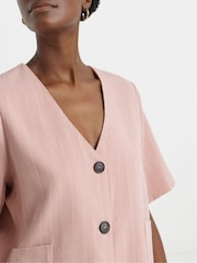 JD Williams Pink Linen Mix Stripe Short Sleeve Jacket - Image 4 of 4