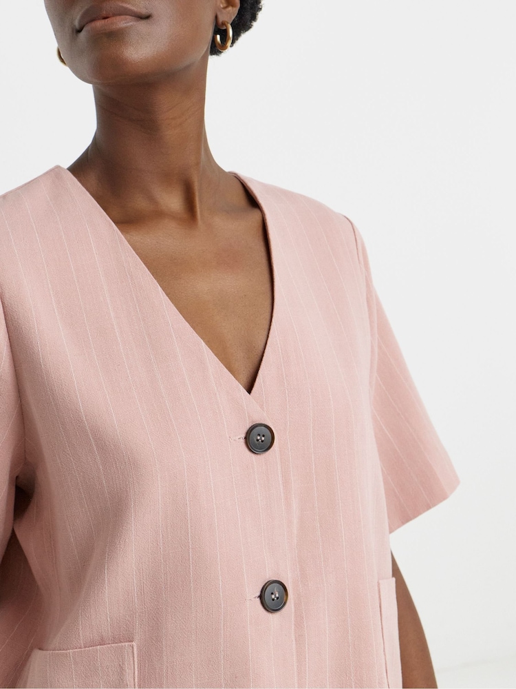 JD Williams Pink Linen Mix Stripe Short Sleeve Jacket - Image 4 of 4