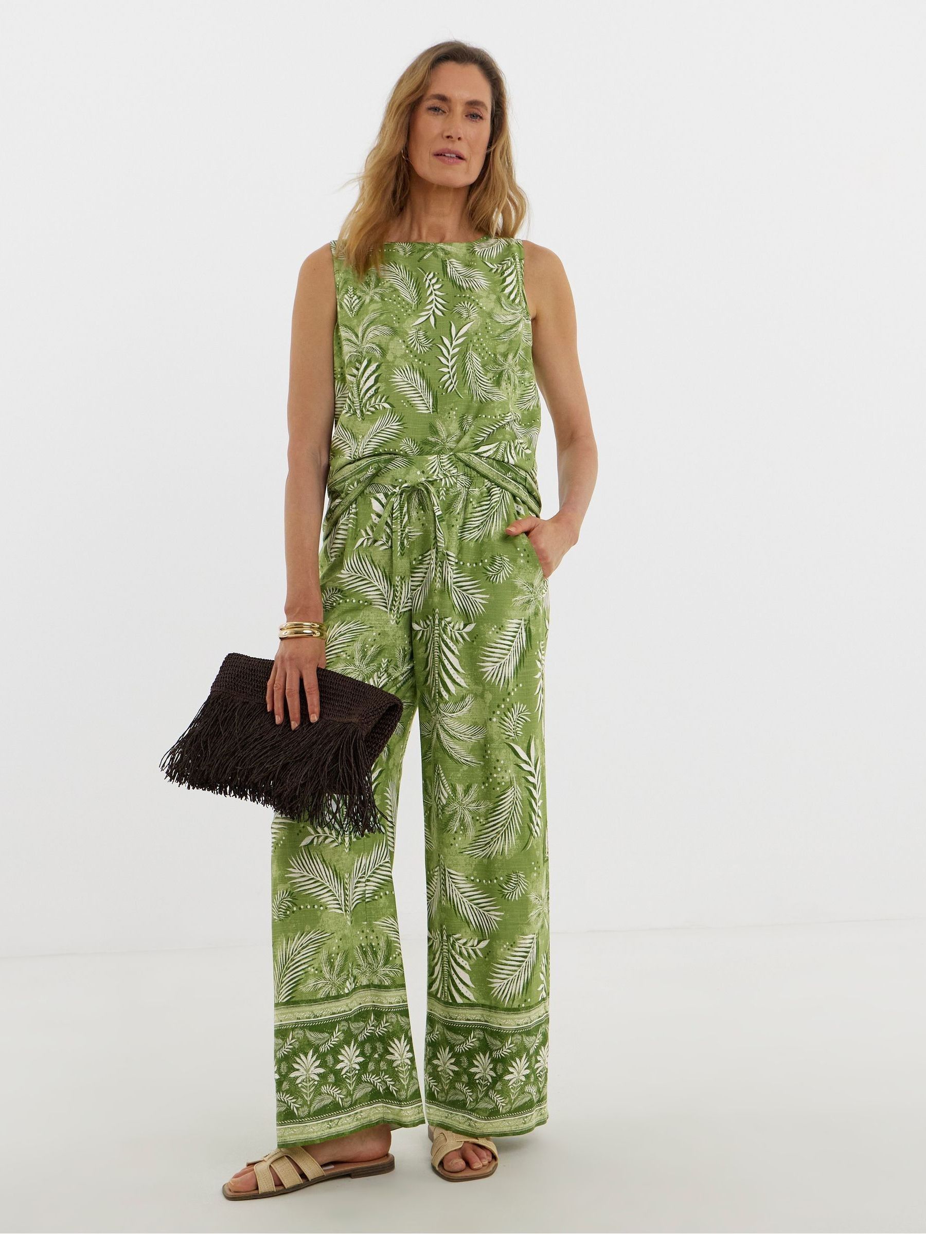 Buy JD Williams Green Print Linen Mix Wide Leg Trousers from Next USA